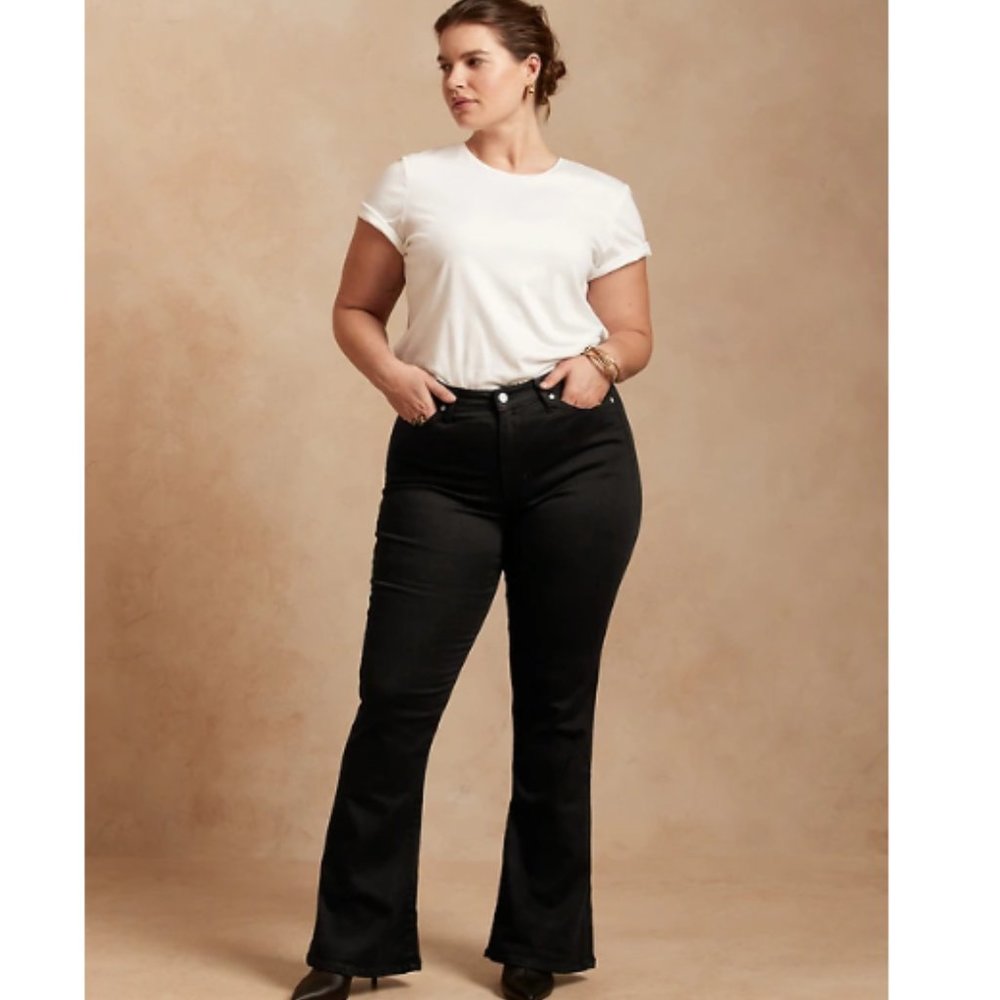 NWT Banana Republic High-Rise Flare Soft Sculpt Jean 35 20 Black F775